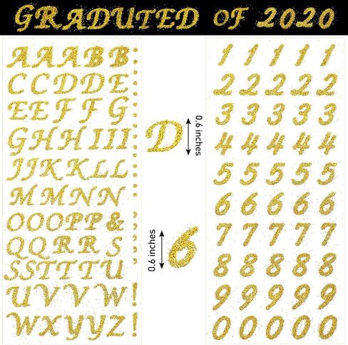 5 Sheets Graduation Cap Stickers Decoration Glitter Alphabet Letter Stickers Self-Adhesive Rhinestone Letter Number Stickers for Grad Cap Craft Decorations (Gold) in Saudi Arabia