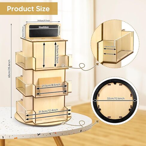 حامل عرض بطاقات التهنئة الدوارة 3 طبقات رف عرض البطاقات البريدية الخشبي مع سبورة صغيرة دوارة 360 درجة حامل عرض الكتيب حامل عرض الطاولة للقوائم والحرف اليدوية والبطاقات والشارات والمقتنيات in Kuwait