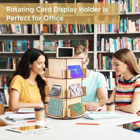 حامل عرض بطاقات التهنئة الدوارة 3 طبقات رف عرض البطاقات البريدية الخشبي مع سبورة صغيرة دوارة 360 درجة حامل عرض الكتيب حامل عرض الطاولة للقوائم والحرف اليدوية والبطاقات والشارات والمقتنيات in Kuwait