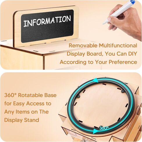 حامل عرض بطاقات التهنئة الدوارة 3 طبقات رف عرض البطاقات البريدية الخشبي مع سبورة صغيرة دوارة 360 درجة حامل عرض الكتيب حامل عرض الطاولة للقوائم والحرف اليدوية والبطاقات والشارات والمقتنيات in Kuwait
