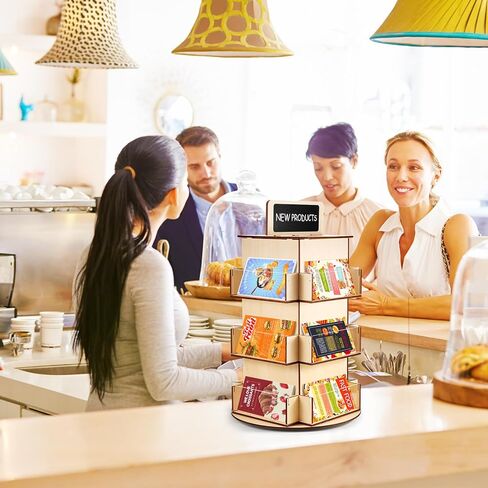 حامل عرض بطاقات التهنئة الدوارة 3 طبقات رف عرض البطاقات البريدية الخشبي مع سبورة صغيرة دوارة 360 درجة حامل عرض الكتيب حامل عرض الطاولة للقوائم والحرف اليدوية والبطاقات والشارات والمقتنيات in Kuwait