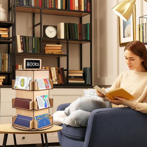 حامل عرض بطاقات التهنئة الدوارة 3 طبقات رف عرض البطاقات البريدية الخشبي مع سبورة صغيرة دوارة 360 درجة حامل عرض الكتيب حامل عرض الطاولة للقوائم والحرف اليدوية والبطاقات والشارات والمقتنيات in Kuwait