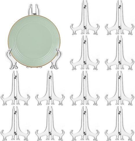 12 Pack 4 Inch Clear Plastic Easels or Stand/Plate Holders to Display Pictures or Other Items at Weddings, Plate Stands for Home Decoration, Birthdays, Tables in Saudi Arabia