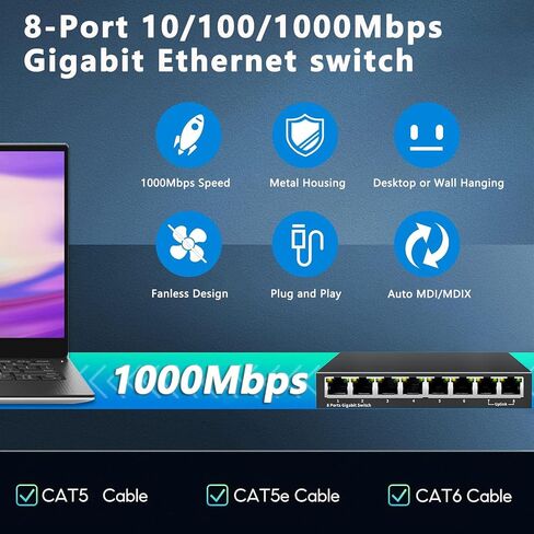 محول إيثرنت 5 منافذ 2.5 جيجا بايت مع وصلة 10 جيجا SFP+، 1000/2500 ميجا بت في الثانية، محول شبكة 2.5 جيجا بايت غير مُدار، التوصيل والتشغيل، سطح المكتب/التركيب على الحائط، تصميم معدني بدون مروحة. in Saudi Arabia