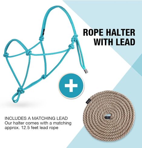 Harrison Howard Durable Rope Halter with Lead Rope Set Versatile Design 2 Knots Rope Halter Black Large in Saudi Arabia