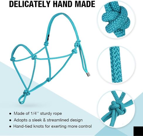 Harrison Howard Durable Rope Halter with Lead Rope Set Versatile Design 2 Knots Rope Halter Black Large in Saudi Arabia
