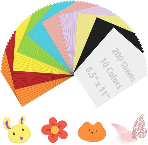 200 ورقة ملونة من البطاقات مقاس 8.5 بوصة × 11 بوصة بطاقات مزدوجة الجوانب 250 جرام في المتر المربع ورق الطابعة الملون لصناعة بطاقات القصاصات اليدوية in Saudi Arabia