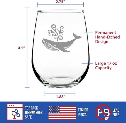 Whale Stemless Wine Glass - Beach Themed Decor and Gifts for Whale Lovers - Large 17 Oz Glasses in Saudi Arabia