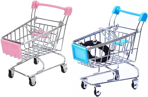 عربة يد سوبر ماركت صغيرة مكونة من قطعتين، عربة تسوق صغيرة، عربة تسوق سوبر ماركت، عربة تسوق، حامل ألعاب تخزين مكتبي (وردي وأزرق فاتح) in Kuwait