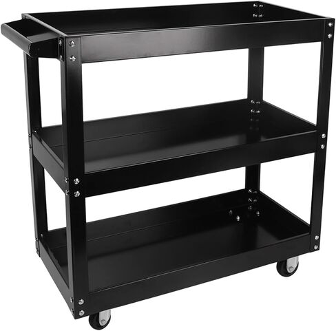 عربة أدوات من 3 طبقات، عربة أدوات خدمة فولاذية تجارية ذات 3 أرفف على عجلات، عربة تخزين حوض ميكانيكي متدحرجة شديدة التحمل، عربات دوارة بعجلات، سعة تحميل 330 رطل، أسود in Kuwait