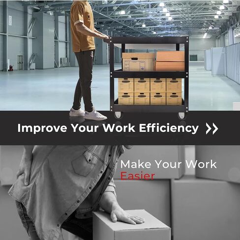 عربة أدوات من 3 طبقات، عربة أدوات خدمة فولاذية تجارية ذات 3 أرفف على عجلات، عربة تخزين حوض ميكانيكي متدحرجة شديدة التحمل، عربات دوارة بعجلات، سعة تحميل 330 رطل، أسود in Kuwait