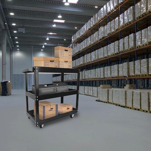 عربة أدوات من 3 طبقات، عربة أدوات خدمة فولاذية تجارية ذات 3 أرفف على عجلات، عربة تخزين حوض ميكانيكي متدحرجة شديدة التحمل، عربات دوارة بعجلات، سعة تحميل 330 رطل، أسود in Kuwait