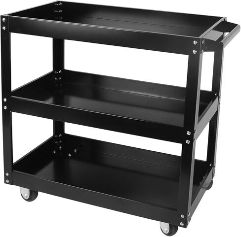 عربة أدوات من 3 طبقات، عربة أدوات خدمة فولاذية تجارية ذات 3 أرفف على عجلات، عربة تخزين حوض ميكانيكي متدحرجة شديدة التحمل، عربات دوارة بعجلات، سعة تحميل 330 رطل، أسود in Kuwait