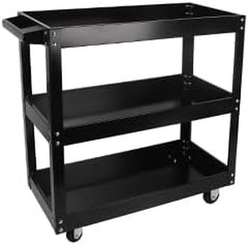 عربة أدوات من 3 طبقات، عربة أدوات خدمة فولاذية تجارية ذات 3 أرفف على عجلات، عربة تخزين حوض ميكانيكي متدحرجة شديدة التحمل، عربات دوارة بعجلات، سعة تحميل 330 رطل، أسود in Kuwait