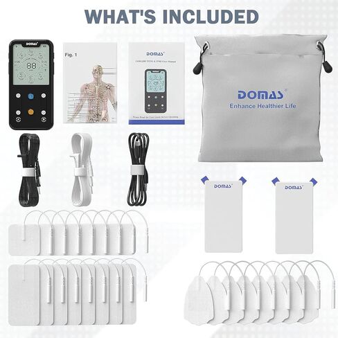 DOMAS TENS Unit Muscle Stimulator, Independent Channel TENS EMS Muscle Stimulator with Adjustable Pulse Width and Frequency in Kuwait