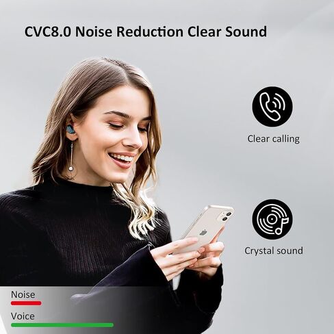 Bluetooth Earbuds Wireless Ear Buds Touch Control Wireless Earphones with HiFi Stereo Audio, Noise Reduction, IPX7 Waterproof Headphones, LED Charging Case, Built-in Mic for Sport/Work/Travel Black in Saudi Arabia