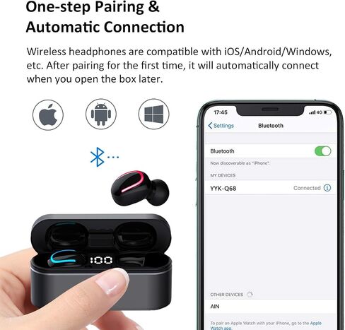 Bluetooth Earbuds Wireless Ear Buds Touch Control Wireless Earphones with HiFi Stereo Audio, Noise Reduction, IPX7 Waterproof Headphones, LED Charging Case, Built-in Mic for Sport/Work/Travel Black in Saudi Arabia