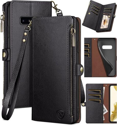 XcaseBar for Samsung Galaxy S10+/S10 Plus Wallet case with Zipper Credit Card Holder【RFID Blocking】, Flip Folio Book PU Leather Phone case Shockproof Cover Women Men for Samsung S10+ case Wine Red in Saudi Arabia