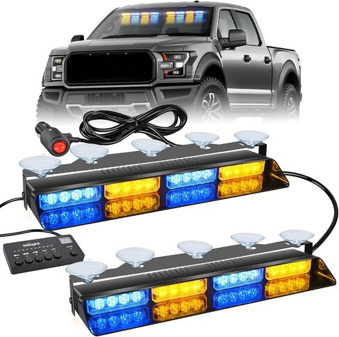 Nilight 32LED أضواء الطوارئ القوية باللون الأحمر والأبيض مع كؤوس شفط للتحكم في التحذير من المخاطر الداخلية للزجاج الأمامي الأمامي/الخلفي شريط إضاءة مقسم لمركبات بناء الشاحنات، ضمان لمدة عامين in Saudi Arabia