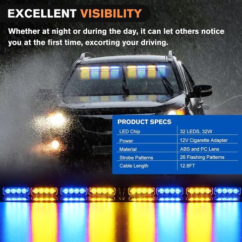 Nilight 32LED أضواء الطوارئ القوية باللون الأحمر والأبيض مع كؤوس شفط للتحكم في التحذير من المخاطر الداخلية للزجاج الأمامي الأمامي/الخلفي شريط إضاءة مقسم لمركبات بناء الشاحنات، ضمان لمدة عامين in Saudi Arabia