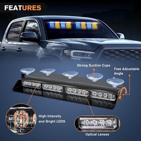 Nilight 32LED أضواء الطوارئ القوية باللون الأحمر والأبيض مع كؤوس شفط للتحكم في التحذير من المخاطر الداخلية للزجاج الأمامي الأمامي/الخلفي شريط إضاءة مقسم لمركبات بناء الشاحنات، ضمان لمدة عامين in Saudi Arabia