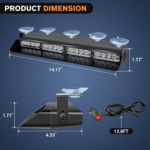 Nilight 32LED أضواء الطوارئ القوية باللون الأحمر والأبيض مع كؤوس شفط للتحكم في التحذير من المخاطر الداخلية للزجاج الأمامي الأمامي/الخلفي شريط إضاءة مقسم لمركبات بناء الشاحنات، ضمان لمدة عامين in Saudi Arabia