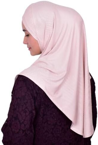 Mu Lan 4-Pleated Instant Hijab | Handmade from Rib Cotton | One Piece Easy Slip On Practical and Comfortable(L Size) in Kuwait