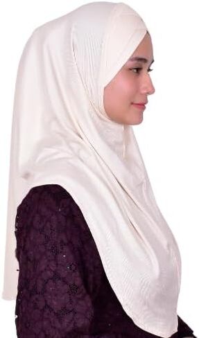 Mu Lan 4-Pleated Instant Hijab | Handmade from Rib Cotton | One Piece Easy Slip On Practical and Comfortable(L Size) in Kuwait