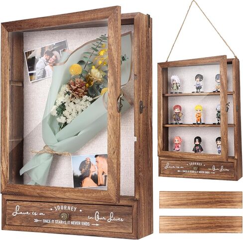 إطار صندوق ظل عميق كبير مقاس 11 × 16 مع أدراج وأرفف قابلة للإزالة، صناديق ظل خشبية تعرض حالات للصور، زهور، مجموعات تذكارات تذكارية، ميداليات، هدايا زفاف، هدايا دش الزفاف in Kuwait