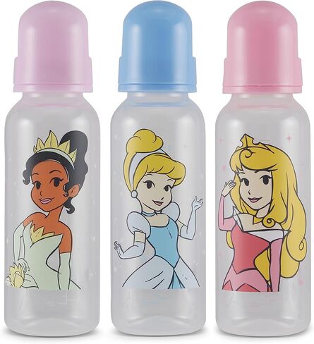 Baby Bottles 9 oz for Boys and Girls| 3 Pack of Disney "Princess Sparkles" Infant Bottles for Newborns and All Babies | BPA-Free Plastic Baby Bottle for Baby Shower in Saudi Arabia