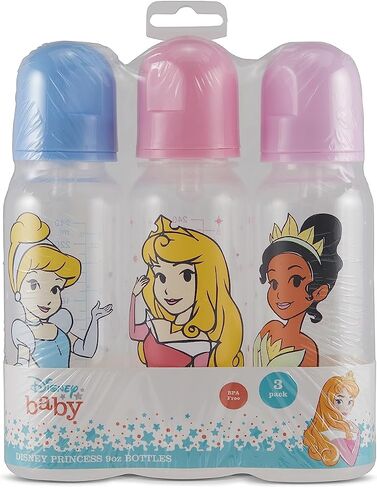 Baby Bottles 9 oz for Boys and Girls| 3 Pack of Disney "Princess Sparkles" Infant Bottles for Newborns and All Babies | BPA-Free Plastic Baby Bottle for Baby Shower in Saudi Arabia