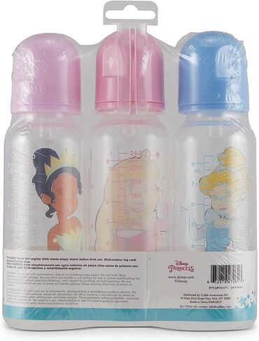 Baby Bottles 9 oz for Boys and Girls| 3 Pack of Disney "Princess Sparkles" Infant Bottles for Newborns and All Babies | BPA-Free Plastic Baby Bottle for Baby Shower in Saudi Arabia