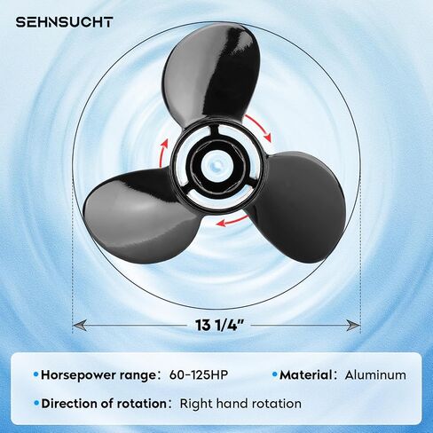 SEHNSUCHT Aluminum Boat Outboard Propeller Compatible with Mercury Marine Motors 60 75 90 100 115 125HP, 13 1/4" Diameter x17 Pitch, 15 Spline Tooth Boat Outboard Propeller Replace for 77344A45, RH in Saudi Arabia