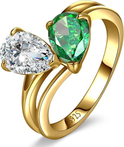 2.5ct Pear Cut Engagement Ring 925 Sterling Silver Toi et Moi Ring Created Emerald/Natural Moss Agate&Lab Created Labradorite/Opal Ring Wedding Band Valentine Gift Width 2mm Size 5-9 in Saudi Arabia