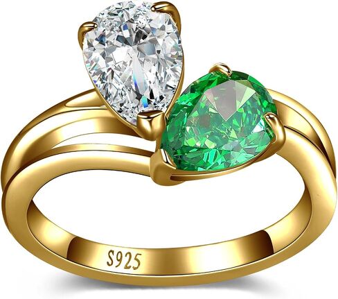 2.5ct Pear Cut Engagement Ring 925 Sterling Silver Toi et Moi Ring Created Emerald/Natural Moss Agate&Lab Created Labradorite/Opal Ring Wedding Band Valentine Gift Width 2mm Size 5-9 in Saudi Arabia