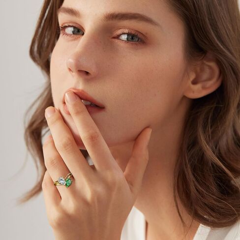 2.5ct Pear Cut Engagement Ring 925 Sterling Silver Toi et Moi Ring Created Emerald/Natural Moss Agate&Lab Created Labradorite/Opal Ring Wedding Band Valentine Gift Width 2mm Size 5-9 in Saudi Arabia