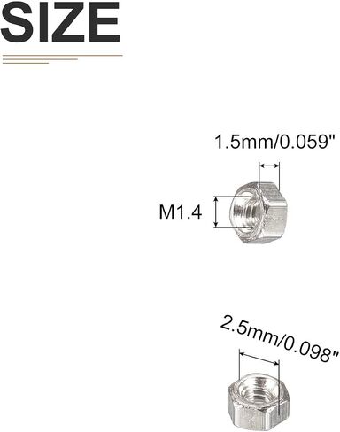 صواميل سداسية M1.2x0.25mm(DxP) - 200 عبوة - جيدة لإصلاح المرآب المنزلي - صواميل سداسية مطلية بالنيكل والنحاس - لون فضي in Kuwait