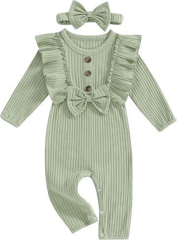 Newborn Baby Girl Boy Fall Outfits Bow Front Ruffle Romper Plaid Set Toddler Girl Jumpsuit Infant Clothes in Saudi Arabia