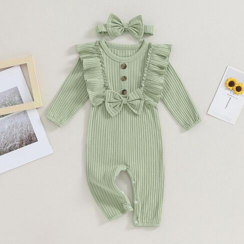 Newborn Baby Girl Boy Fall Outfits Bow Front Ruffle Romper Plaid Set Toddler Girl Jumpsuit Infant Clothes in Saudi Arabia