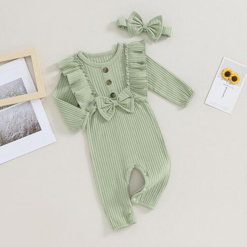 Newborn Baby Girl Boy Fall Outfits Bow Front Ruffle Romper Plaid Set Toddler Girl Jumpsuit Infant Clothes in Saudi Arabia
