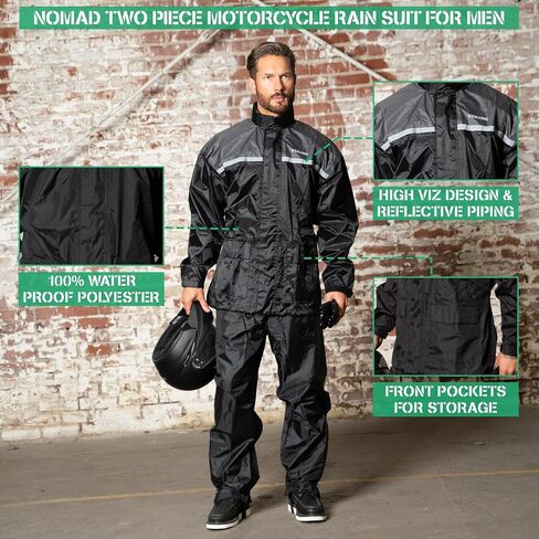 Nomad Rain Suit for Men & Women 2 Piece Waterproof Rain Jacket Pant Gear Lightweight Reflective Raincoat with Hoodie in Saudi Arabia