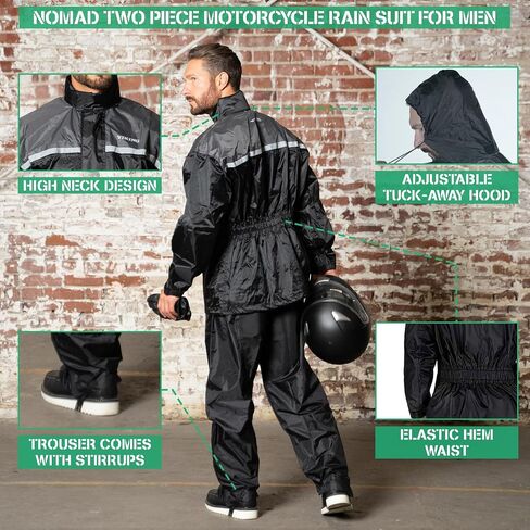 Nomad Rain Suit for Men & Women 2 Piece Waterproof Rain Jacket Pant Gear Lightweight Reflective Raincoat with Hoodie in Saudi Arabia