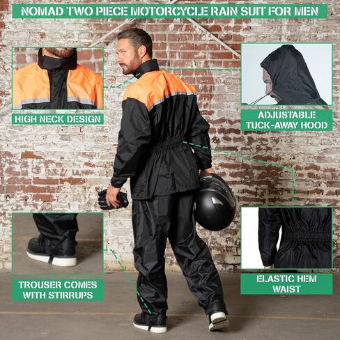 Nomad Rain Suit for Men & Women 2 Piece Waterproof Rain Jacket Pant Gear Lightweight Reflective Raincoat with Hoodie in Kuwait
