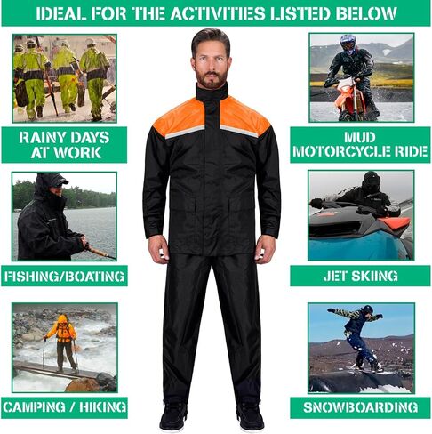 Nomad Rain Suit for Men & Women 2 Piece Waterproof Rain Jacket Pant Gear Lightweight Reflective Raincoat with Hoodie in Kuwait