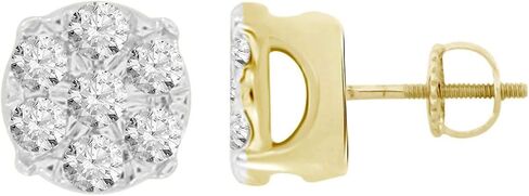10K Yellow Gold Natural Diamond Men's Round Cluster Stud Earrings (1/4 cttw, I-J Color, I2 Clarity) in Saudi Arabia