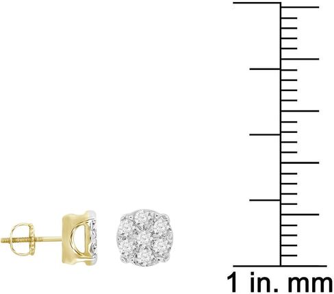 10K Yellow Gold Natural Diamond Men's Round Cluster Stud Earrings (1/4 cttw, I-J Color, I2 Clarity) in Saudi Arabia