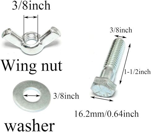 10 قطعة مسامير ربط سداسية من الفولاذ الكربوني المجلفن 3/8 "-16x1-1/2" مع صامولة جناح 3/8 "-16 وغسالة مسطحة مجلفنة 3/8" in Kuwait