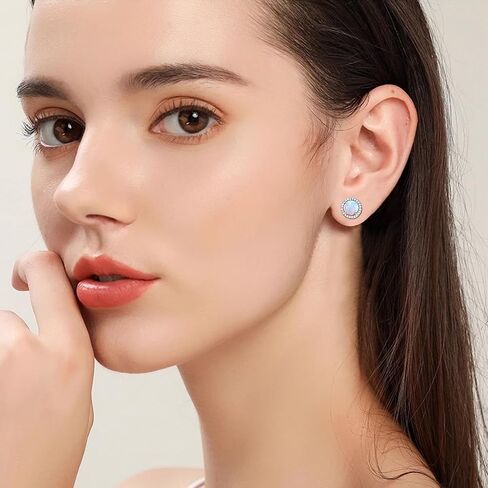 Round Opal Stud Earrings for Women Girls 3 Pack Set /2 Pack Set 18K White Gold/Rose Gold Plated White/Blue Opal Earrings Hypoallergenic Cartilage Opal Jewelry for Mother's Day in Saudi Arabia