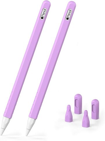 غطاء لجهاز Apple Pencil الجيل الثاني: جراب واقٍ مضاد للصدمات وغطاء جلدي لقلم iPencil مع غطاء بأربعة رؤوس، أرجواني، عبوتان in Kuwait