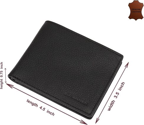 Mens Leather Wallet with ID, Slim Design | RFID Blocking, 5 Credit Card Slots, 1 ID Window, 2 Sections for Bills & 2 Additional Slots | Gift Boxed by Botanner Genuine Leather -Black in Saudi Arabia